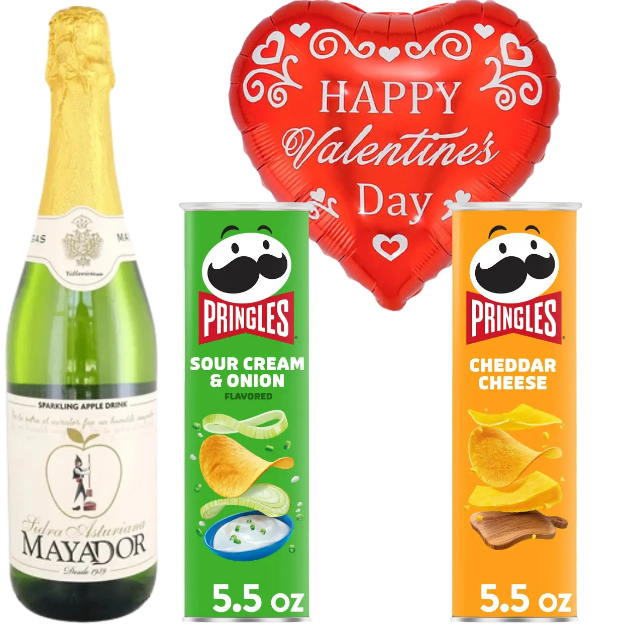San Valentin Globo + Sidra + Papas
